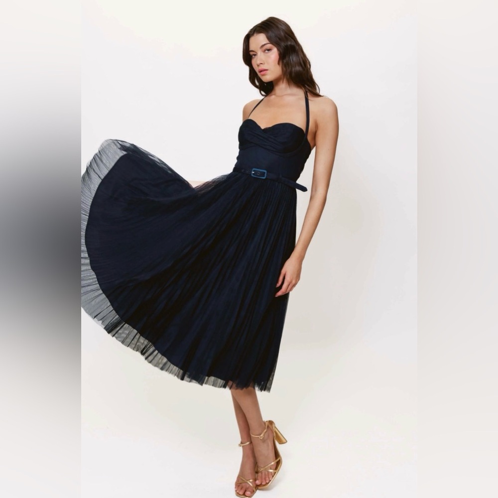 Hutch Rumor Twist Front Tulle Maxi Dress with Belt